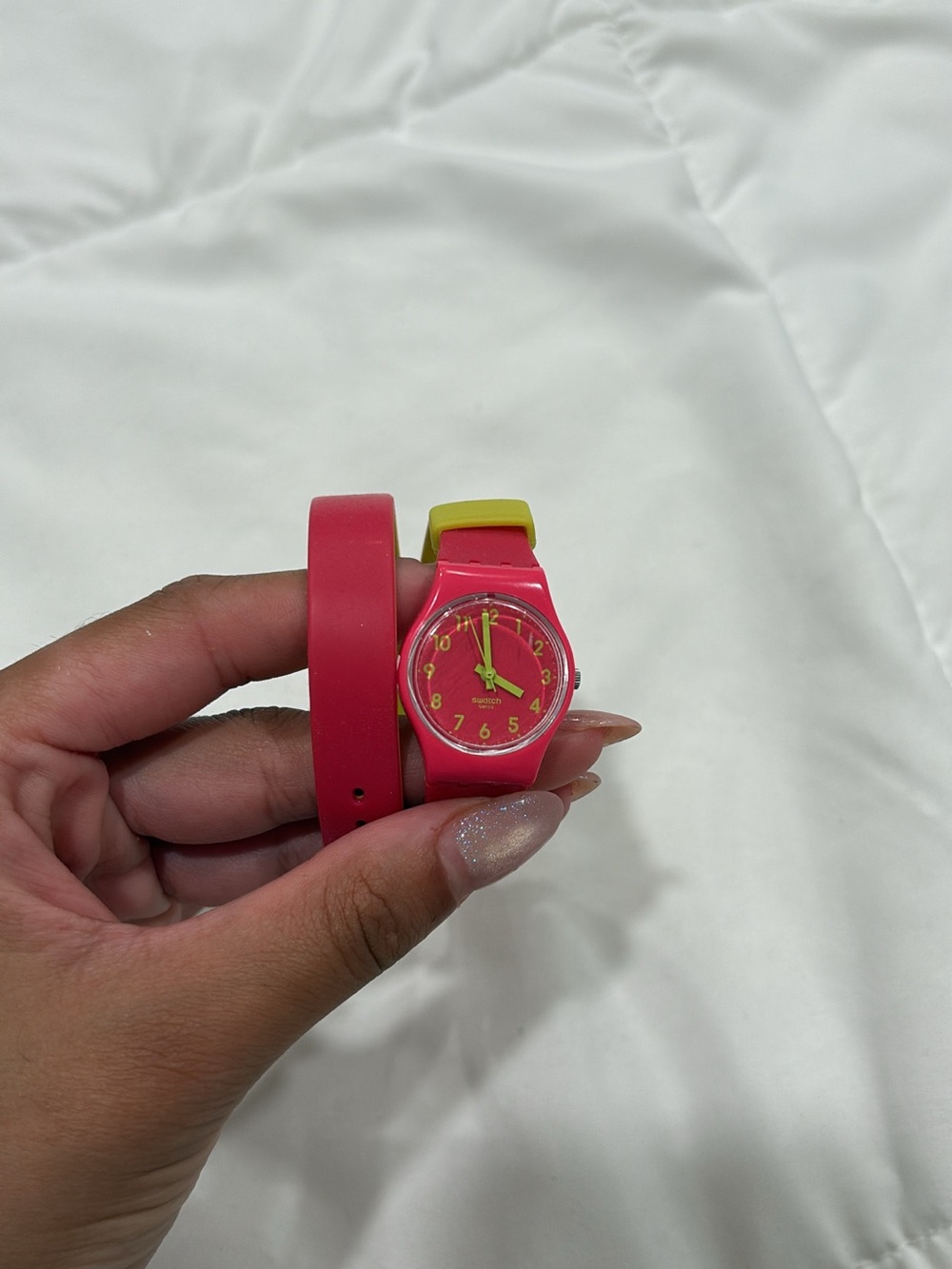 Kids Pink Silicone Analog Watch with Yellow Accents